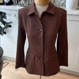Thama Reddish Brown & Grey herringbone Women's 100% wool Blazer w front pockets